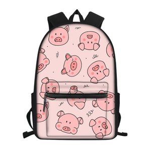 Girl Backpack Cute Pink Pig Print Schoolbag